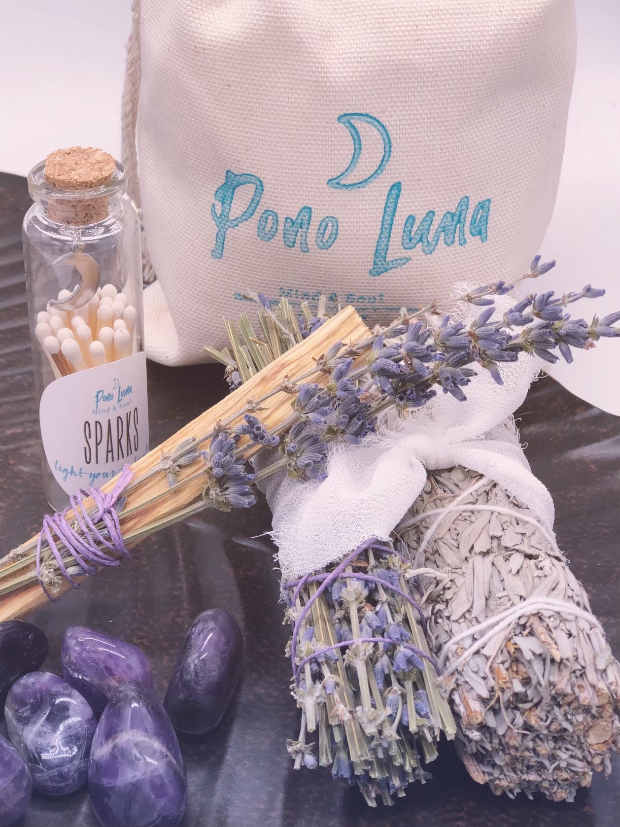Lavendar and blue sage bundle with amethyst